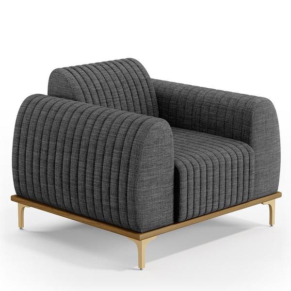 Imagem de Kit Sofá 3 Lugares 210cm Com 2 Poltronas Molino Pés D'ouro D02 Linho Cinza Escuro C-416 - Lyam Decor