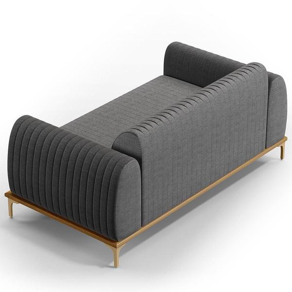 Imagem de Kit Sofá 3 Lugares 210cm Com 2 Poltronas Molino Pés D'ouro D02 Linho Cinza Escuro C-416 - Lyam Decor