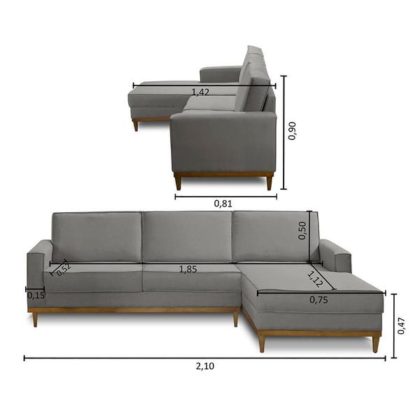 Imagem de Kit Sofá 3 Lugares 2,10m com Chaise e 2 Poltronas Living Lavinia Linho Cinza Adonai Estofados