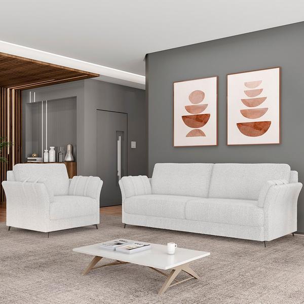 Imagem de Kit Sofá 3 Lugares 223cm com 01 Poltrona Álamo M03 Bouclê Branco - Lyam Decor