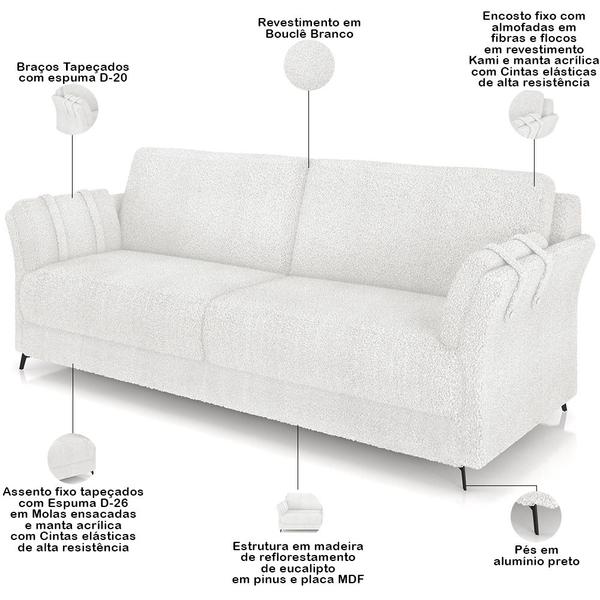 Imagem de Kit Sofá 3 Lugares 223cm com 01 Poltrona Álamo M03 Bouclê Branco - Lyam Decor