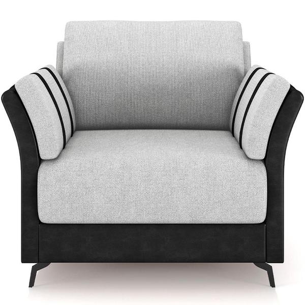 Imagem de Kit Sofá 3 Lugares 223cm com 01 Poltrona Álamo M03 material sintético Preto Linho Cinza Claro - Lyam Decor