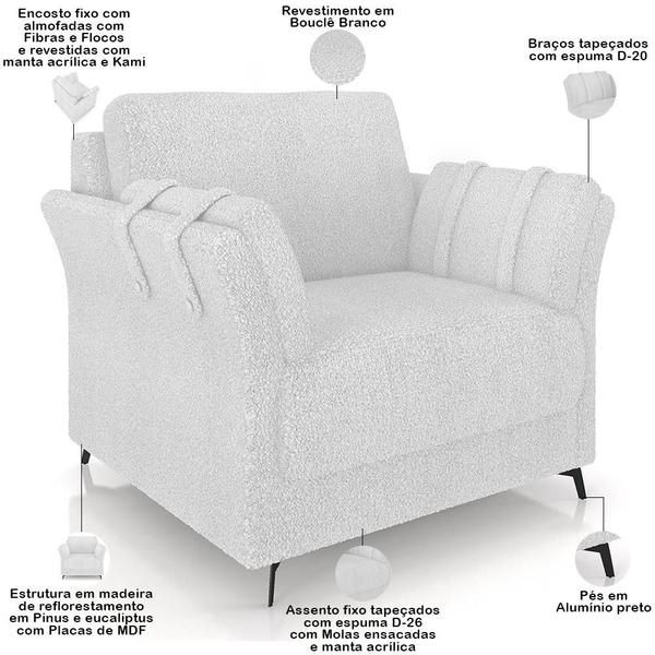 Imagem de Kit Sofá 3 Lugares 223cm com 02 Poltronas Álamo M03 Bouclê Bege Claro - Lyam Decor