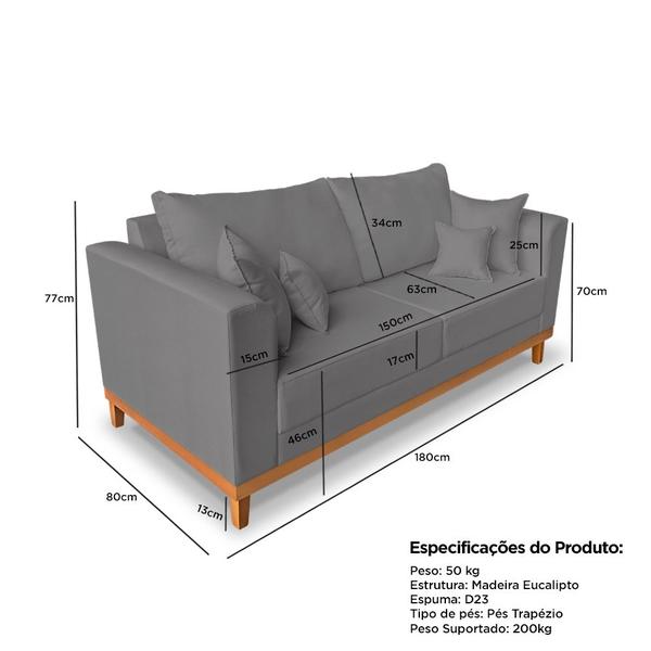 Imagem de Kit Sofá 3 Lugares e 2 Poltronas Beny Viena Com Almofadas Decorativa Linho Azul - Madeira Prima Deccor