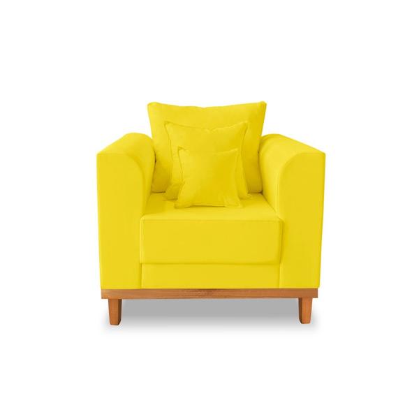 Imagem de Kit Sofá 3 Lugares e 2 Poltronas Beny Viena Com Almofadas Decorativa Suede Amarelo - Madeira Prima Deccor