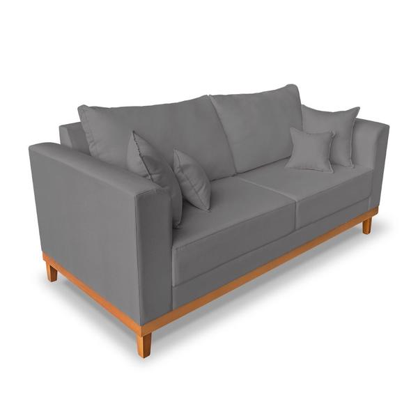 Imagem de Kit Sofá 3 Lugares e 2 Poltronas Beny Viena Com Almofadas Decorativa Suede Cinza - Madeira Prima Deccor