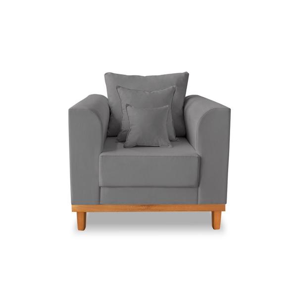 Imagem de Kit Sofá 3 Lugares e 2 Poltronas Beny Viena Com Almofadas Decorativa Suede Cinza - Madeira Prima Deccor