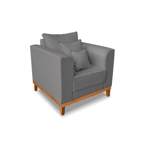 Imagem de Kit Sofá 3 Lugares e 2 Poltronas Beny Viena Com Almofadas Decorativa Suede Grafite - Madeira Prima Deccor