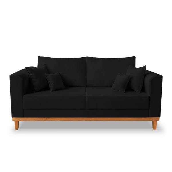 Imagem de Kit Sofá 3 Lugares e 2 Poltronas Beny Viena Com Almofadas Decorativa Suede Preto - Madeira Prima Deccor