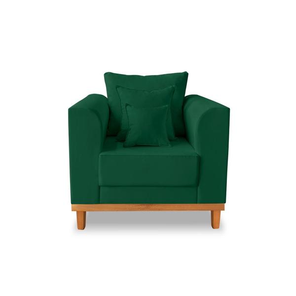 Imagem de Kit Sofá 3 Lugares e 2 Poltronas Beny Viena Com Almofadas Decorativa Suede Verde - Madeira Prima Deccor