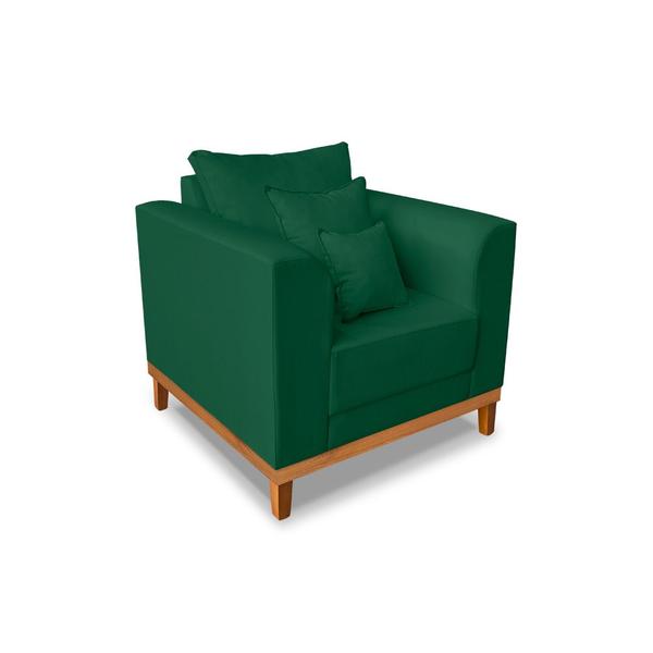 Imagem de Kit Sofá 3 Lugares e 2 Poltronas Beny Viena Com Almofadas Decorativa Suede Verde - Madeira Prima Deccor