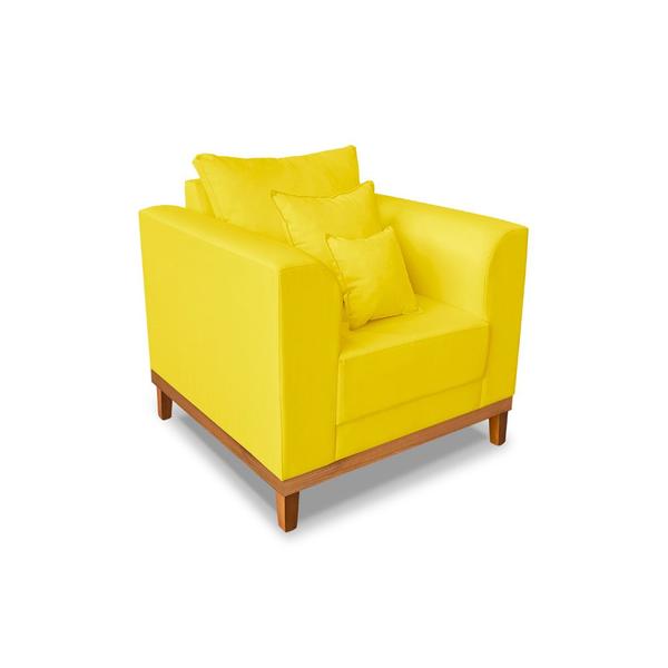 Imagem de Kit Sofá 3 Lugares e 2 Poltronas Beny Viena Com Base de Madeira Suede Amarelo - Madeira Prima Deccor