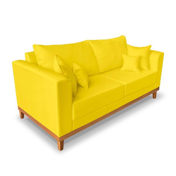 Imagem de Kit Sofá 3 Lugares e 2 Poltronas Beny Viena Com Base de Madeira Suede Amarelo - Madeira Prima Deccor