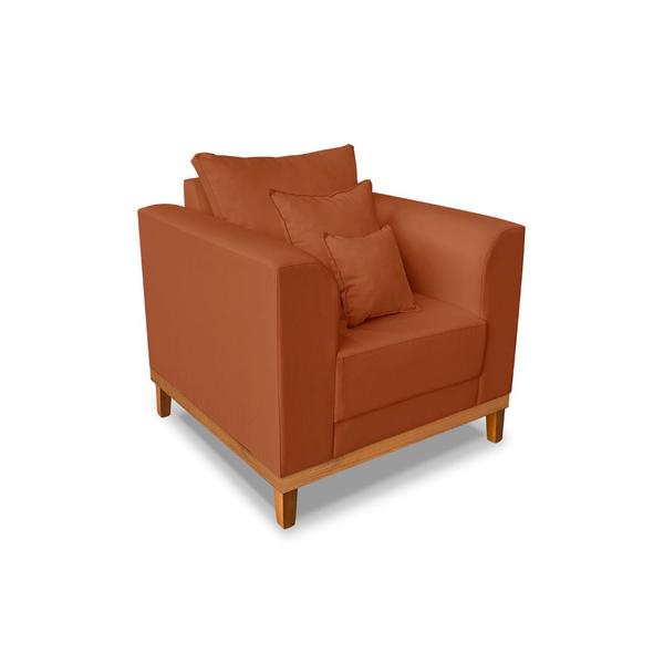 Imagem de Kit Sofá 3 Lugares e 2 Poltronas Beny Viena Com Base de Madeira Suede Terracota - Madeira Prima Deccor