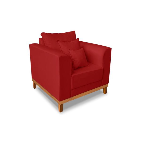 Imagem de Kit Sofá 3 Lugares e 2 Poltronas Beny Viena Com Base de Madeira Suede Vermelho - Madeira Prima Deccor