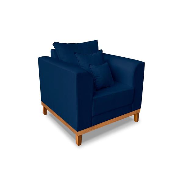 Imagem de Kit Sofá 3 Lugares e 2 Poltronas Beny Viena Suede Azul - Madeira Prima Deccor