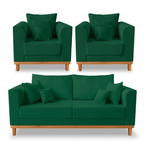 Imagem de Kit Sofá 3 Lugares e 2 Poltronas Beny Viena Suede Verde - Madeira Prima Deccor