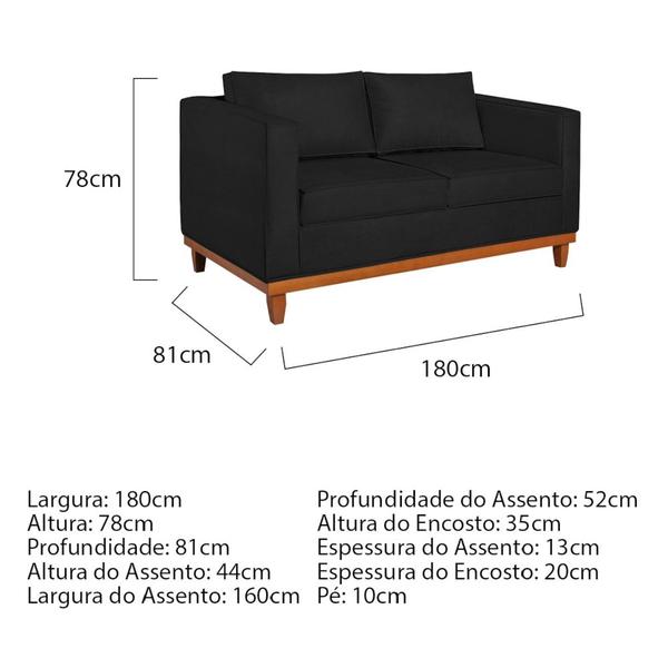 Imagem de Kit Sofá 3 Lugares e 2 Poltronas Europa 180 cm Estilo Conforto e Elegância Corano Preto - Amarena Móveis