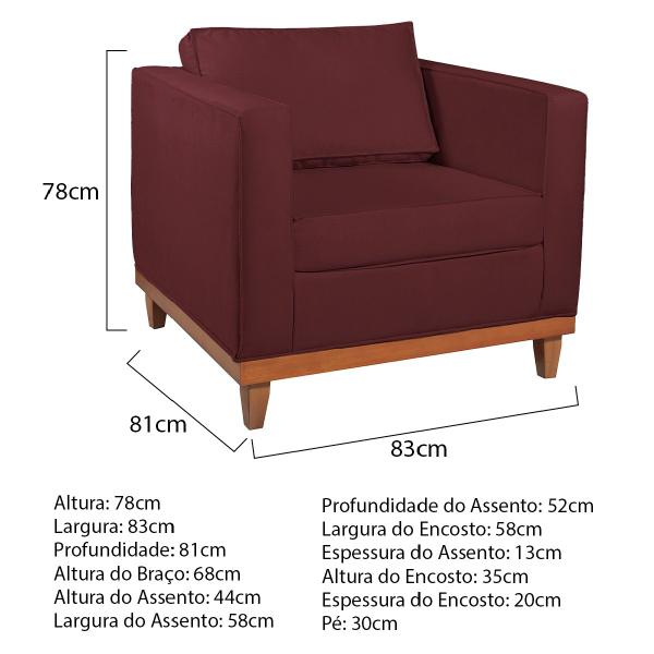 Imagem de Kit Sofá 3 Lugares e 2 Poltronas Europa 180 cm Estilo Conforto e Elegância Suede - Amarena Móveis