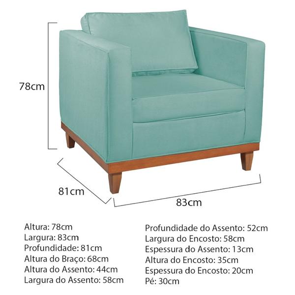 Imagem de Kit Sofá 3 Lugares e 2 Poltronas Europa 180 cm Estilo Conforto e Elegância Suede Azul Tiffany - Amarena Móveis