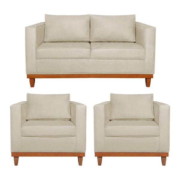 Imagem de Kit Sofá 3 Lugares e 2 Poltronas Europa 180 cm Estilo Conforto e Elegância Suede Bege - Amarena Móveis