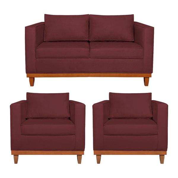 Imagem de Kit Sofá 3 Lugares e 2 Poltronas Europa 180 cm Estilo Conforto e Elegância Suede Bordô - Amarena Móveis