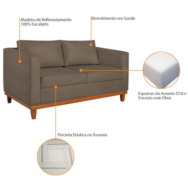 Imagem de Kit Sofá 3 Lugares e 2 Poltronas Europa 180 cm Estilo Conforto e Elegância Suede Marrom - Amarena Móveis