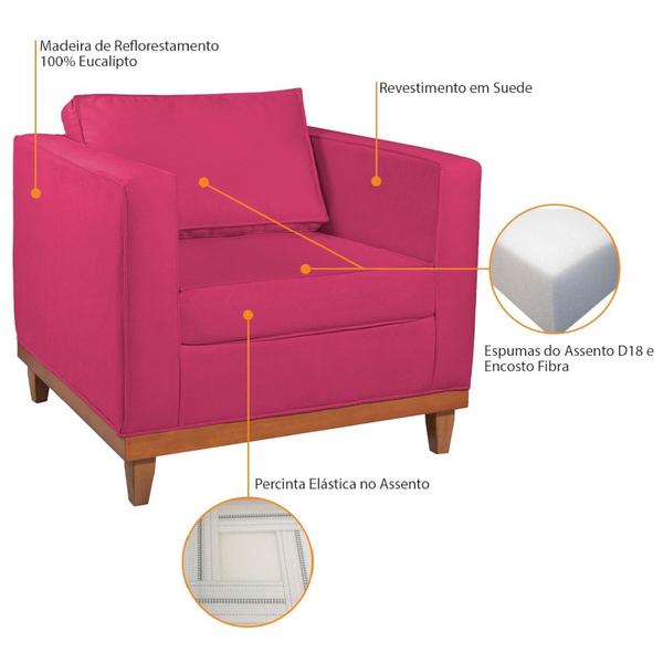 Imagem de Kit Sofá 3 Lugares e 2 Poltronas Europa 180 cm Estilo Conforto e Elegância Suede Pink - Amarena Móveis