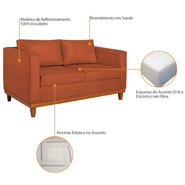 Imagem de Kit Sofá 3 Lugares e 2 Poltronas Europa 180 cm Estilo Conforto e Elegância Suede Terracota - Amarena Móveis