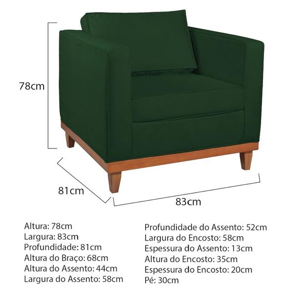 Imagem de Kit Sofá 3 Lugares e 2 Poltronas Europa 180 cm Estilo Conforto e Elegância Suede Verde - Amarena Móveis