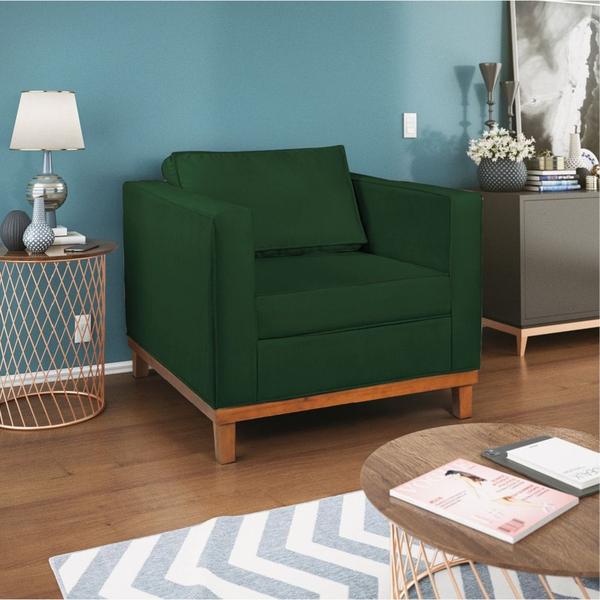 Imagem de Kit Sofá 3 Lugares e 2 Poltronas Europa 180 cm Estilo Conforto e Elegância Suede Verde - Amarena Móveis