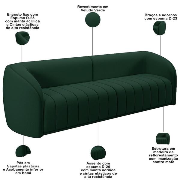 Imagem de Kit Sofá 4 Lugares Para Sala 252cm com 01 Poltrona Lazio M03 Veludo Verde - Lyam Decor