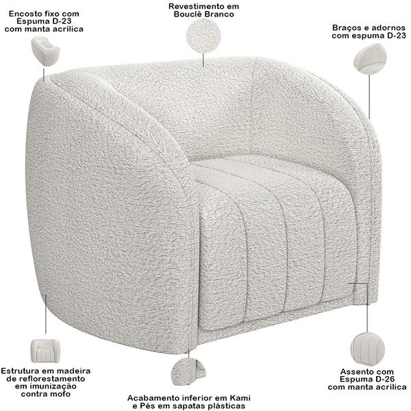 Imagem de Kit Sofá 4 Lugares Para Sala 252cm com 02 Poltronas Lazio M03 Bouclê Branco - Lyam Decor