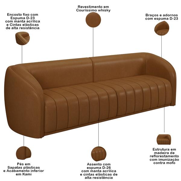 Imagem de Kit Sofá 4 Lugares Para Sala 252cm com 02 Poltronas Lazio M03 material sintético Whisky - Lyam Decor