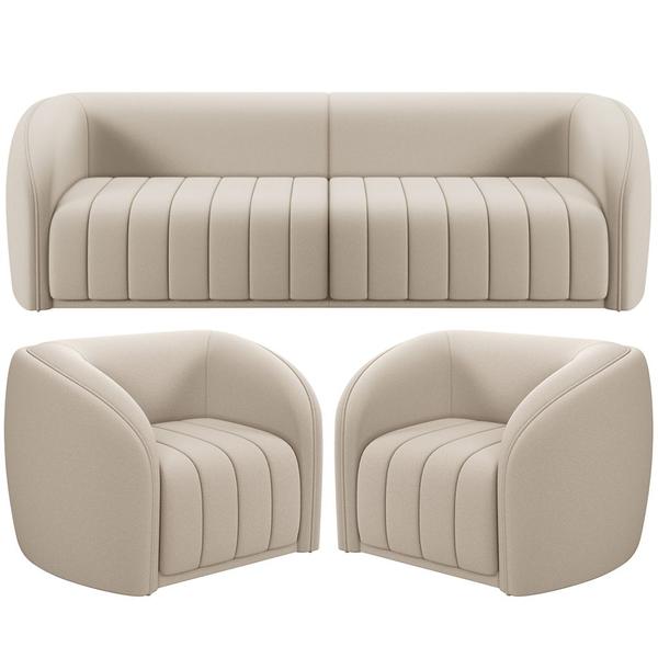 Imagem de Kit Sofá 4 Lugares Para Sala 252cm com 02 Poltronas Lazio M03 Veludo Bege - Lyam Decor