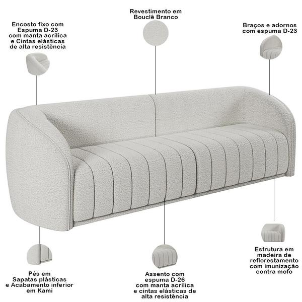 Imagem de Kit Sofá 4 Lugares Para Sala 292cm com 02 Poltronas Lazio M03 Bouclê Branco - Lyam Decor