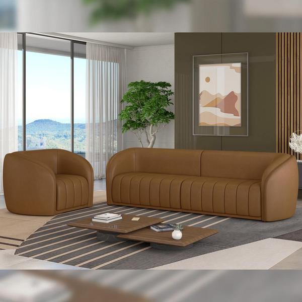 Imagem de Kit Sofá 4 Lugares Para Sala Estar 292 cm com 01 Poltrona Lazio M03 material sintético Whisky - Lyam Decor