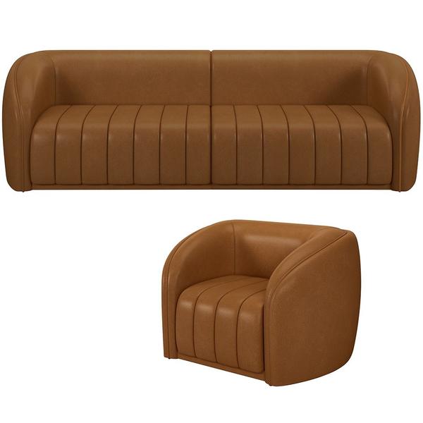 Imagem de Kit Sofá 5 Lugares Para Sala 332cm com 01 Poltrona Lazio M03 material sintético Whisky - Lyam Decor