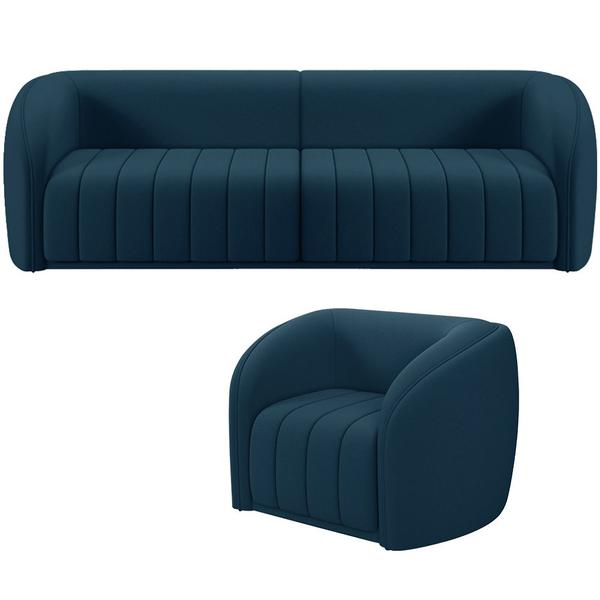 Imagem de Kit Sofá 5 Lugares Para Sala 332cm com 01 Poltrona Lazio M03 Veludo Azul - Lyam Decor