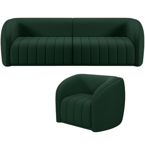 Imagem de Kit Sofá 5 Lugares Para Sala 332cm com 01 Poltrona Lazio M03 Veludo Verde - Lyam Decor