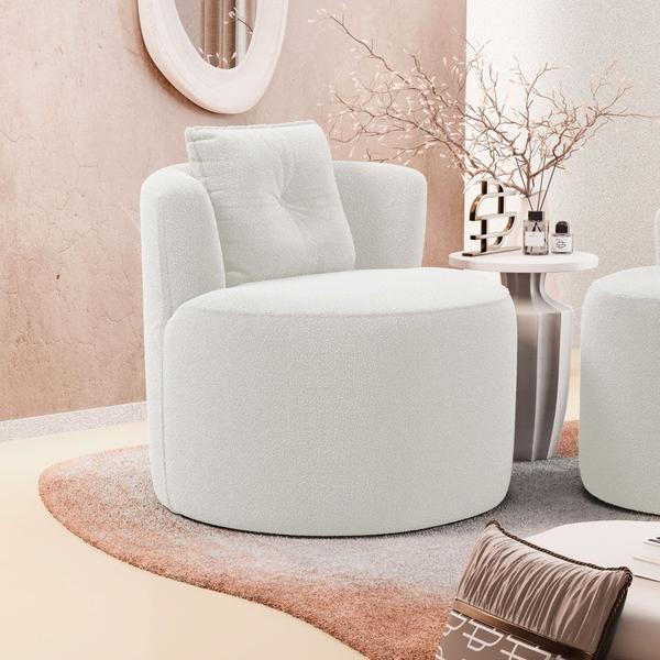 Imagem de Kit Sofá e 02 Poltronas Orgânicas Living Bob com Almofadas Bouclê Off White - Desk Design