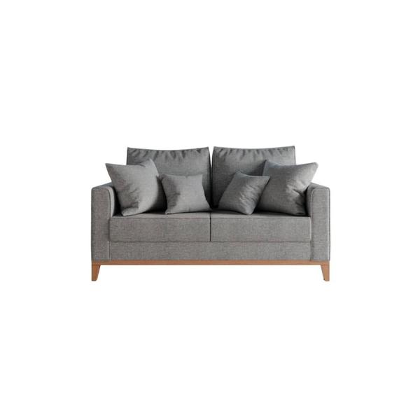 Imagem de Kit Sofá e 2 Poltronas Decorativa Beni 1,60cm Beni Base Madeira Linho Cinza - Montanaris Decor