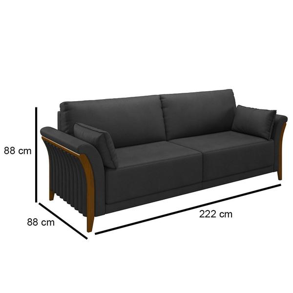 Imagem de Kit Sofá Living 3 Lugares e Poltrona 102cm Pés Madeira Roya M22 PU Preto - Mpozenato