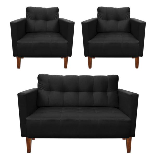 Imagem de Kit Sofá Retrô Namoradeira 2 Lugares e 02 Poltronas Livia Suede Preto - D'Rossi