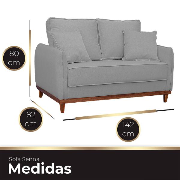 Imagem de Kit Sofa Sena 2 e 3 Lugares Base de Madeira para Sala Hotel Linho Cinza