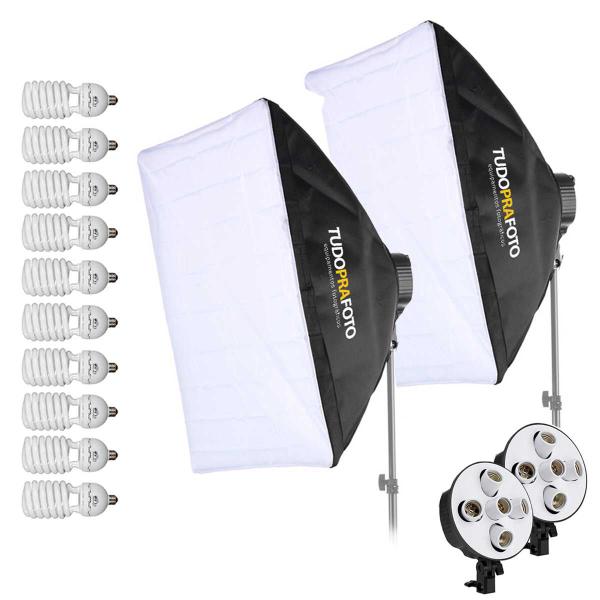 Imagem de Kit Softbox 50x70 Iluminação Estúdio + 10 Lâmpadas - 110v