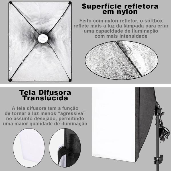 Imagem de Kit Softbox 50x70cm Greika Com Lâmpada 150w + Tripé Girafa