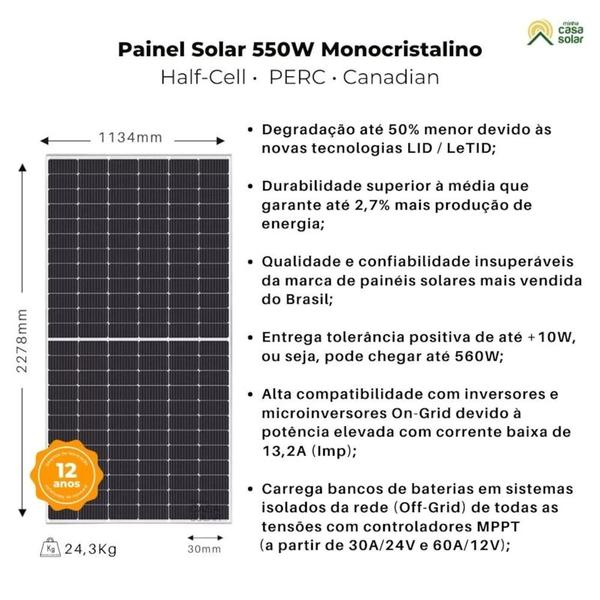 Kit Solar Canadian 594kWh/mês Inversor Híbrido 5kW 220V Monofásico Deye - SUN21 Imagem de Kit Solar Canadian 594kWh/mês Inversor Híbrido 5kW 220V Monofásico Deye