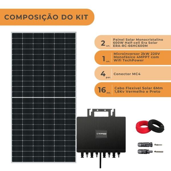 Imagem de Kit Solar Monocristalino 144kWh/mês Microinversor Techpower 220V