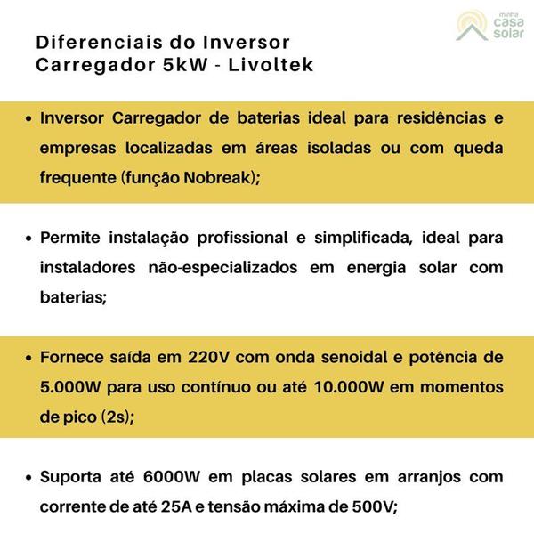 Imagem de Kit Solar Rural 146kWh/mês Inversor Livoltek 5kW 220V